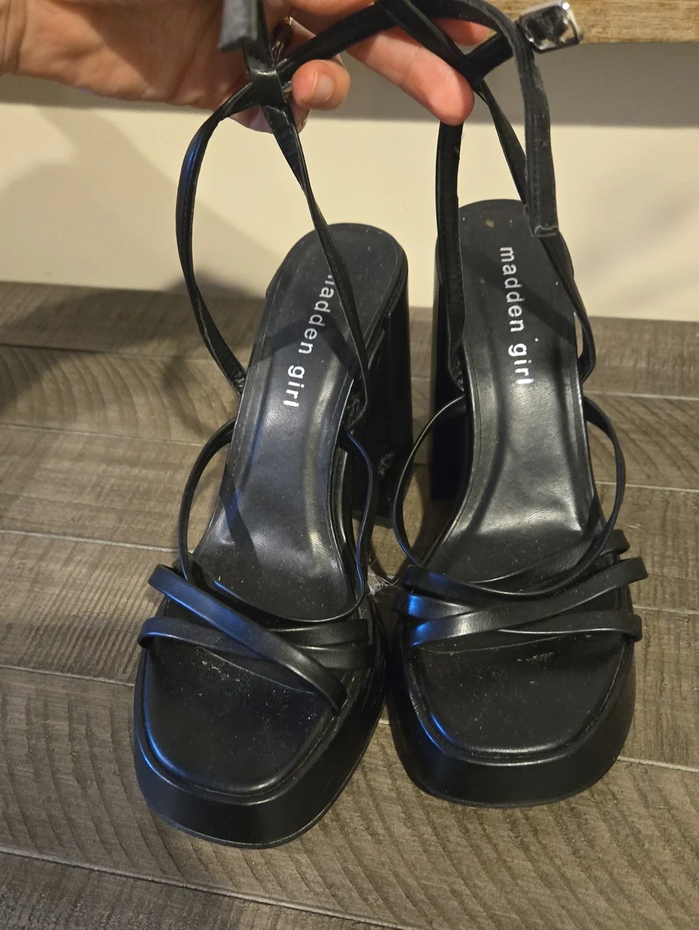 Madden Girl Black Strappy Platform Heels